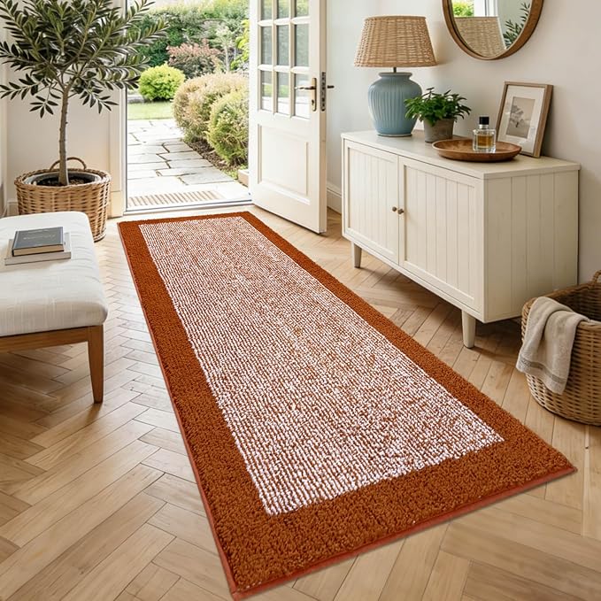 70x24 Long Bathroom Rugs Washable Non Slip, Bath Mat for Bathroom Floor Tub, Soft Absorbent Quick Dry Mats for Shower,Bathtub,Home Decor(Coral Orange)