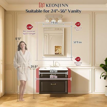 Keonjinn 24"x32" Brushed Nickel Mirror for Bathroom Sink, HD Tempered Glass | Aluminum Alloy Metal Framed, Rustproof & Waterproof, Secure French Cleat, Beveled Edge, Silver Bathroom Wall Mirror, Hallway