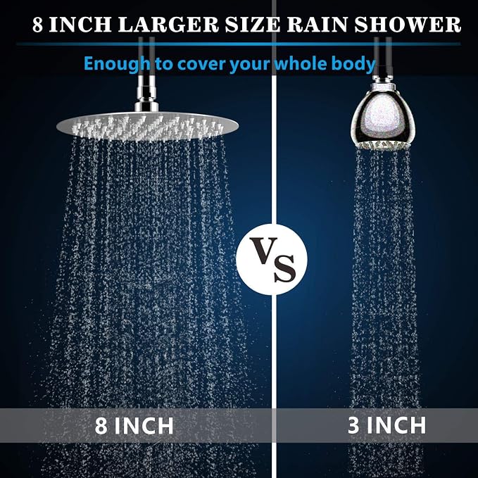 Voolan High Pressure Rain Shower Head - Rainfall Shower head Made of All Metal Stainless Steel - Comfortable Shower Experience Even at Low Water Flow (8 Inch, Brushed Nickel)