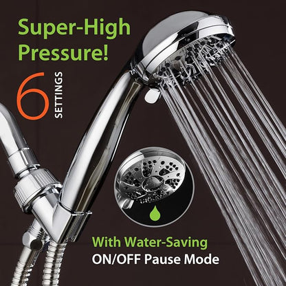 AquaDance High Pressure 6-Setting 3.5" Chrome Face Handheld Shower with Hose for the Ultimate Shower Experience! Officially Independently Tested to Meet Strict US Quality & Performance Standards! | Anti-clog Jets, Premium Stainless Steel Hose & Adjusta...