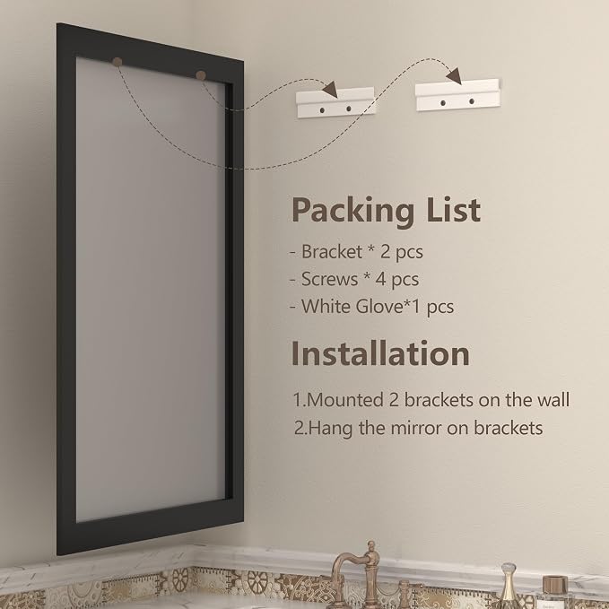 26x36 Inch Black Metal Framed Bathroom Mirror for Wall | Thick Frame Rectangle Vanity Mirror, Matte Black Curved Mirror for Over Sink, Anti-Rust, Shatterproof (Horizontal/Vertical)