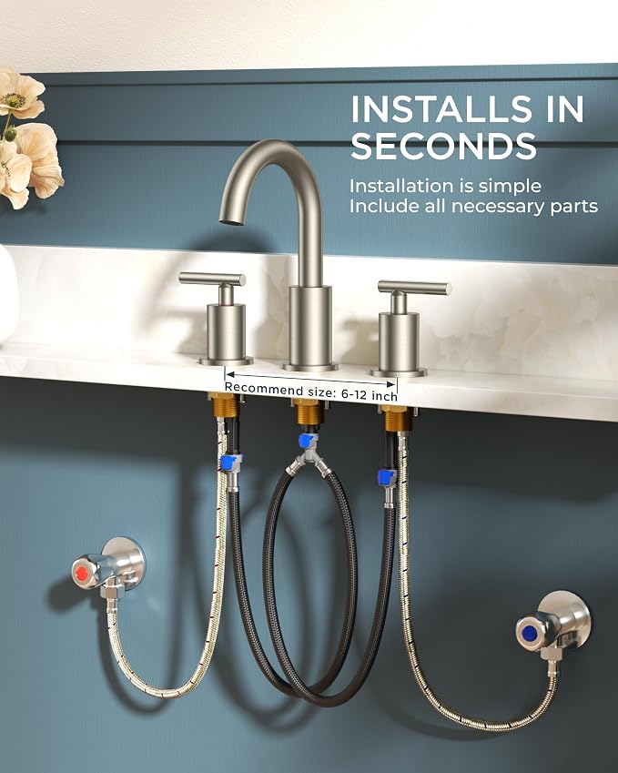 FORIOUS Brushed Nickel Bathroom Faucet 3 Hole Commercial Widespread Faucet | 3 Hole Bathroom Sink Faucet Brushed Nickel, 8 Inch Widespread Faucet for Bathroom Sink 3 Hole Silver with 360° Swivel Spout