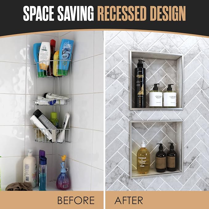 Shower Niche, Shower Niche Insert Tile Ready, 12x28 (13x29), Prefab Box | Houseables Recessed Bathroom Storage, In Wall Shelf, Cubby Inserts, Recessed Shampoo Soap Caddy, Inset Shelves, Built In Nook