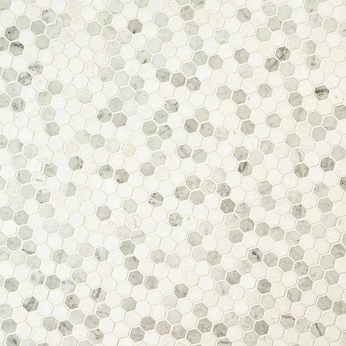 MSI Bianco Dolomite Tibi 12 in. x 12 in. Polished Marble Hexagon Wall Tile and Floor Tile for Kitchen Backsplash, Wall Tile for Bathroom, Shower Wall Tile, Mesh Mounted Mosaic Tile
