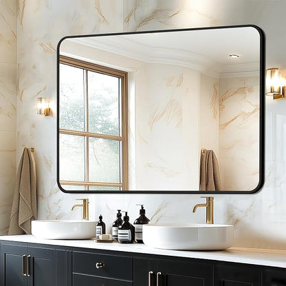 Bathroom Vanity Mirror, Black Framed Mirror for Over Sink, 40x28 | HD glass, distortion-free for makeup and grooming, Sturdy frame, all mounting hardware, hangs horizontal or vertical