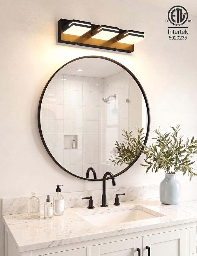 VOLISUN 16.15in Bathroom Vanity Light Fixtures 3 Light, 5CCT Dimmable, Matte Black LED Bathroom Lighting Fixtures Over Mirror, 360°Rotatable Head, LED Vanity Lights for Bathroom