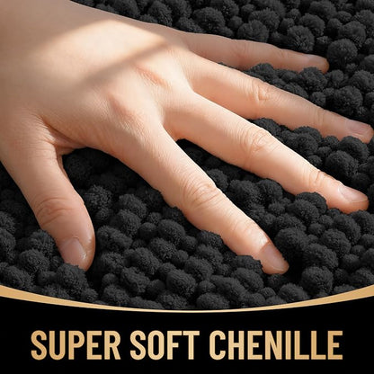 OLANLY Thick Chenille Large Bathroom Rugs 40x32, Absorbent Bath Mat, Black | Soft Bath Rugs, Rubber Backing, Machine Wash Dry, Bath Mats for Bathroom, Tub and Shower, Home Decor Accessories