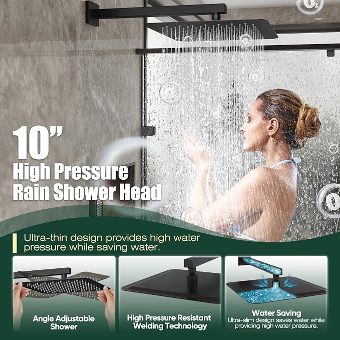 Gabrylly Rain Shower Head with Handheld Spray Combo, 10", Matte Black | All Metal Shower System, High Pressure Rainfall Shower Faucet Set, Solid Brass Shower Valve Complete Shower Set for Bathroom