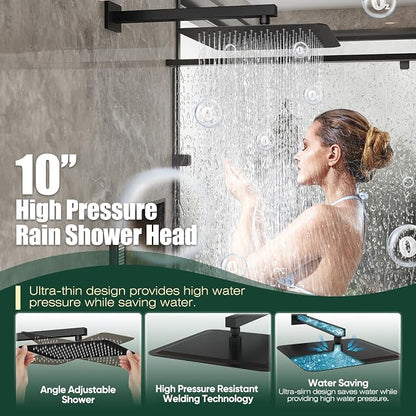 Gabrylly Rain Shower Head with Handheld Spray Combo, 10", Matte Black | All Metal Shower System, High Pressure Rainfall Shower Faucet Set, Solid Brass Shower Valve Complete Shower Set for Bathroom