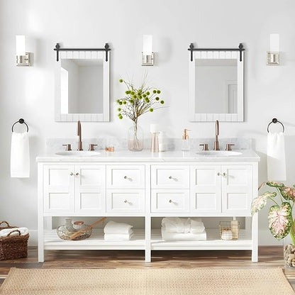 Besdomus Bathroom Farmhouse Wall Mirror: 22"x30" White Barn Door Solid Cedar Wood Frame Vanity Mirror - Wall Mounted Mirror for Bathroom/Living Room/Hallway - Rustic Home Decor for Homemakers