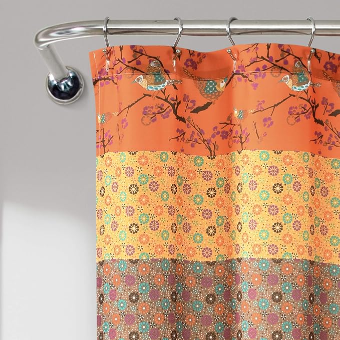 Lush Decor Royal Empire Shower Curtain, 72" W x 72" L, Tangerine - Striped Shower Curtain - Orange Bathroom Curtain - Boho Decor - Fabric Shower Curtains
