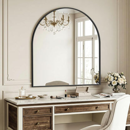 AMOISE Arched Bathroom Mirror for wall, 32"x30" Vanity Mirror, Black | Metal Frame, HD Glass, Over Sink Mirror for Bathroom, Entryway, Living Room & Bedroom