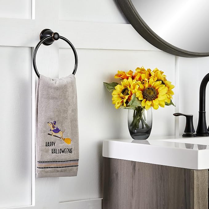 SKL Home Happy Halloweenie Hand Towel Set-2pc, 100% Cotton, Gray | Soft, embroidered velour. Great for the bathroom, kitchen or bar & holiday gifting.