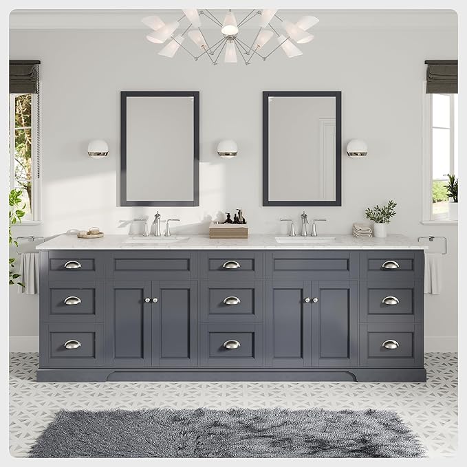 Eviva Epic 96 in. Charcoal Gray Double Sink Bath Vanity with Carrara Quartz Top