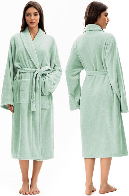 Soft Robe For Women，Warm Plush Bath Robes Female，Spa Towel After Shower Lightweight Long Bathrobe