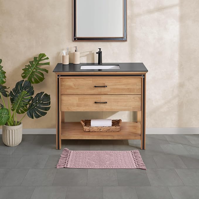 French Connection Nellore Bathroom Rugs, Woven and Beaded, Durable Bath Rugs, Thick Bath Mats for Bathroom and Shower Rugs, 17" x 28", Dusty Pink
