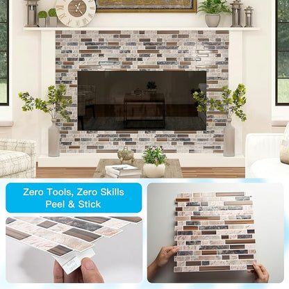 Art3d Linear Design Tile Peel and Stick Backsplash, 10-Sheet, Sandstone | 12 x 12 Inch, Enhanced Thickness, Warp Resistant, Strong Adhesion, Sturdy, for Kitchen, Bedroom, Ideal for Home Improvement