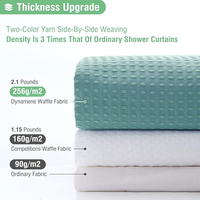 Extra Long Waffle Shower Curtain 256 GSM 72"x84" Teal/Turquoise | 84 Inch Long, Thick Cloth, Weighted Hem, Water Repellent, Tall Hotel Luxury Polyester Shower Curtains for Bathroom 12 Hooks