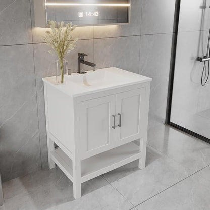 30" White Freestanding Bath Vanity with Open Shelf Sink Base Cabinet Without Top (White Monterey, 30" Wx21 Dx34.5 H)