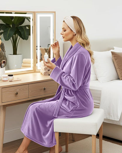 NY Threads Women's Fleece Shawl Collar Bathrobe Plush Long Spa Robe, Medium