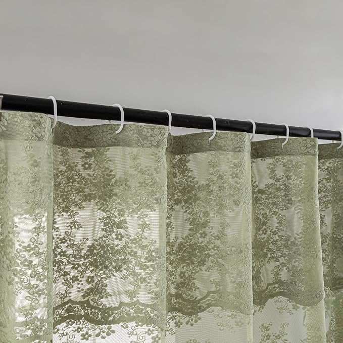 YJ YANJUN Boho 72x84 inch Shower Curtain Sage Green Lace Long Shower Cutain 84 Length Fancy See Through Shower Curtain 9 Foot Farmhouse Vintage Country Spring Summer Bathroom Décor 72" x 84" | See-through Shower Curtain Lets in Soft Light, Adding Flora...