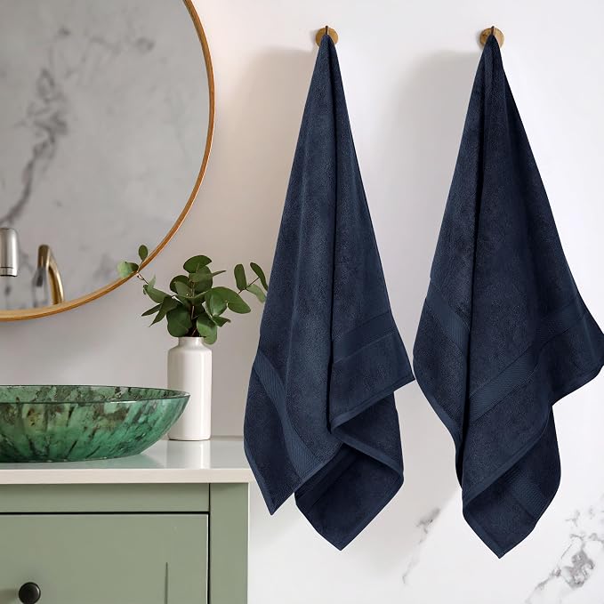 SUPERIOR Egyptian Cotton Plush & Absorbent, Bath Towel Set of 2, Navy Blue | Quick Dry, Soft Luxury Towel Set, Bath Essentials for Bathroom, Guest Bath, Spa, 2 Piece Bath, Madeline Towels