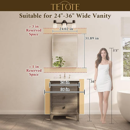 24 x 32 Bathroom Mirror with Storage with Tempered Beveled Mirror White Medicine Cabinet Aluminum Cabinet DTC Hinges, Stepless Adjustable Shelves, Recessed/Surface-Mounted
