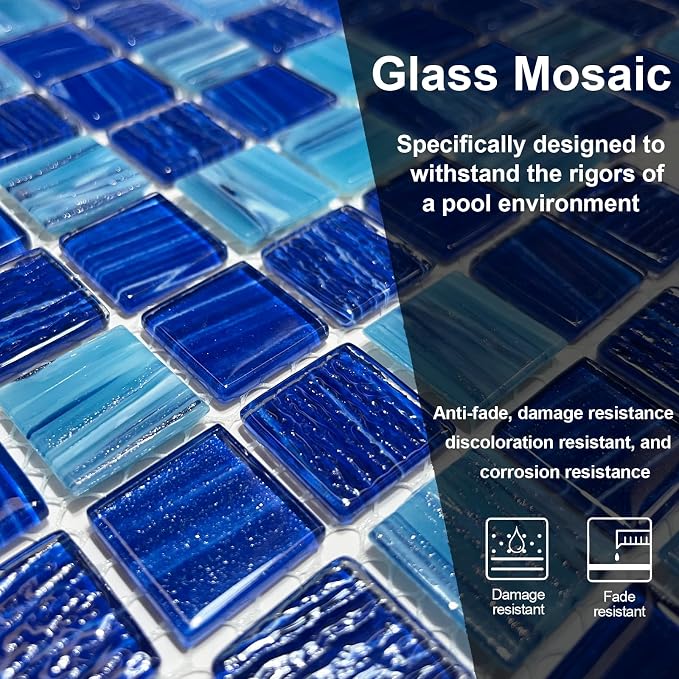 LSDECO 5 Sheets Glass Mosaic Tiles Backsplash, Pool Tiles, 12" x 12" Kitchen Backsplash Tile, Glass Tiles for Bathroom Border Shower Wall (5 Sq.Ft Cobalt Blue)