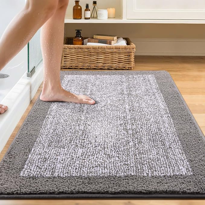 48x32 Large Bathroom Rugs Washable Non Slip, Light Grey Bath Mat for Bathroom Floor Tub, Soft Absorbent Quick Dry Mats for Shower, Bathtub,Home Decor