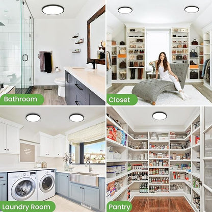 zemty LED Ceiling Light 9 Inch,24W 2400lm Bright Flush Mount Light Fixture 3000K/4500K/6000K Adjustable, Black Thin Flat Ceiling Lamp for Bathroom Closet Pantry Hallway - 6Pack