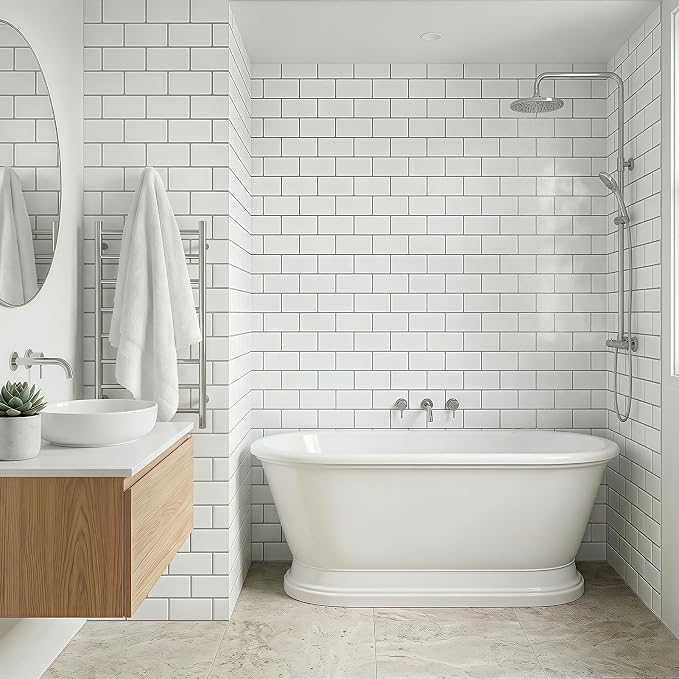 Arttown Peel and Stick 3D Wall Backsplash, 10-Sheet, 12" × 12" White | Subway Tiles Self Adhesive Thicker Design Wall Tile Panel Wallpaper for Kitchen Bathroom Balcony