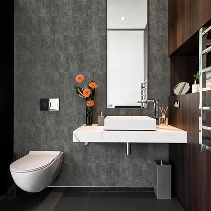 Vamos Tile Peel & Stick Backsplash, Textured 40-Piece 3''x12'' Subway Tile | Dark Gray Slate Seamless Wall Tile,PVC Faux Stone Stick on Subway Tiles for Kitchen,Bathroom,Laundry,Camper,Fireplace