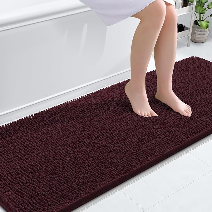 OLANLY Bathroom Runner Rugs 70x24, Extra Soft Absorbent Chenille Bath Rugs | Black Cherry, Quick-Drying Rubber Backing, Washable Long Bath Mat for Bathroom Floor, Tub and Shower, Home Decor Accessories