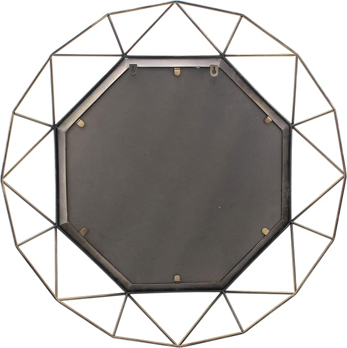 Stonebriar Decorative Antique Gold 28.3" Geometric Metal Wire Frame Hanging Wall Mirror with Mounting Brackets, Modern Decor for the Living Room, Bedroom, Bathroom, Hallway, and Entryway