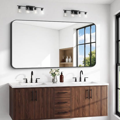 BONEWEI 66x30 inch Large Bathroom Mirror,Black Rectangle Mirror,Wall Mounted Bathroom Frame Vanity Mirror with Round Corner for Bedroom Living Room, Entryway Hangs Horizontal or Vertical