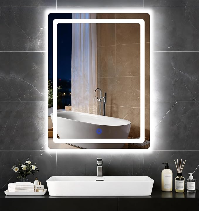 18“ x 24” LED Bathroom Smart Mirror, Rectangle Mirror with Three Color Light Temperature Brightness Settings,Backlit + Front Lit,Wall-Mounted Vanity Mirror with Memory Function