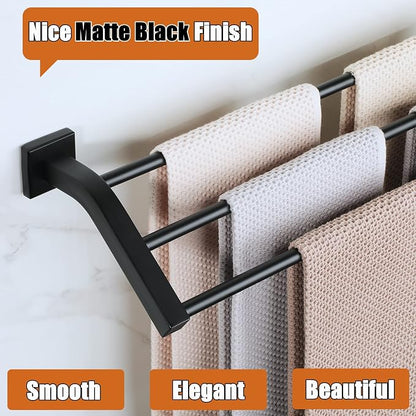 Alise GK9009 SUS304 Stainless Steel Bathroom Double Towel Bar Towel Rack Hanger (Matte Black, 24-Inch(3-Bars))