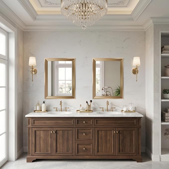 DESBING 18"x24" Gold Bathroom Mirrors for Over Sink | Tempered Glass, Metal Frame, Rectangle Vanity Wall Mirror for Bathroom, Living Room, Bedroom, Horizontally or Vertically