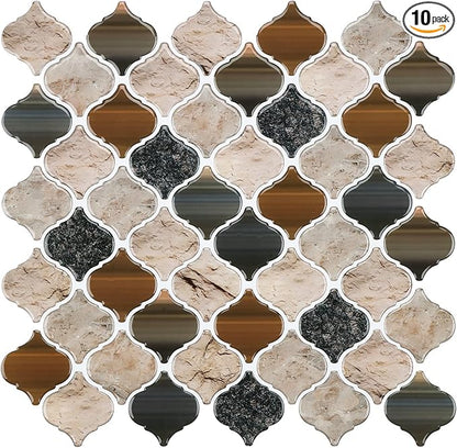 STICKGOO Arabesque Tile Peel and Stick Backsplash, 12”X12” Self Adhesive Wall Tiles (Pack of 10, Thicker Design) (Sandstone)