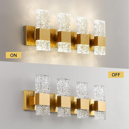 Gold Bathroom Vanity Light Fixtures - Brushed Gold Vanity Light Bathroom Lighting Fixtures Over Mirror 40W Dimmable Crystal Wall sconces 4 Light LED Modern Bathrooms Lights 4000K