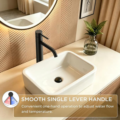 FORIOUS Vessel Sink Faucets Single Handle, Black Tall Bathroom Faucet | for 1 Hole Vessel Sink Only, Modern Faucet with Pop up Drain, for Basin Bowl Vanity Lavatory Residential/Commercial Use
