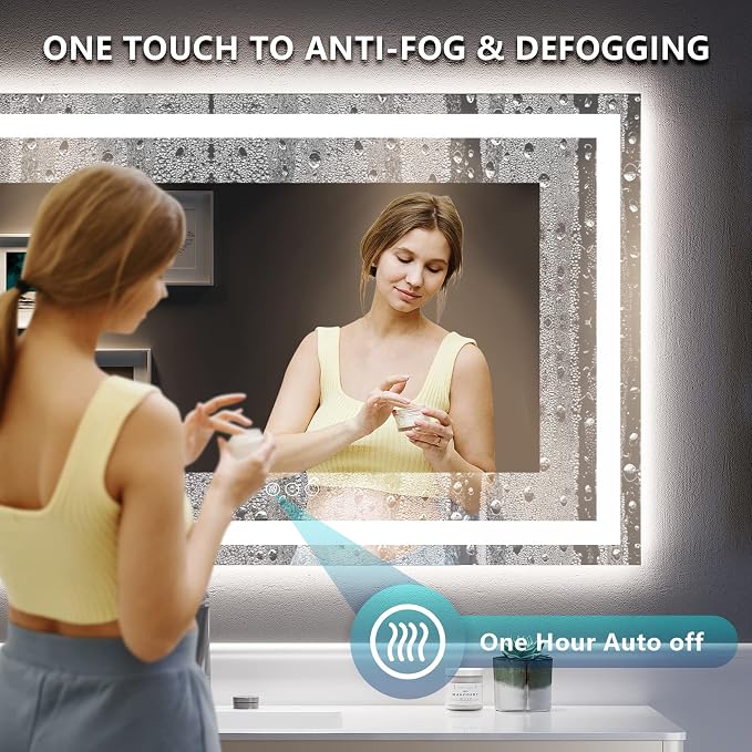 60x40 LED Bathroom Mirror with Lights, Lighted Vanity Mirror | Backlit and Front Light, Anti-Fog, 3 Color Dimmable, Memory, Tempered Glass, IP54 Waterproof, UL Listed