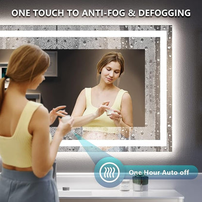 60x40 LED Bathroom Mirror with Lights, Lighted Vanity Mirror | Backlit and Front Light, Anti-Fog, 3 Color Dimmable, Memory, Tempered Glass, IP54 Waterproof, UL Listed