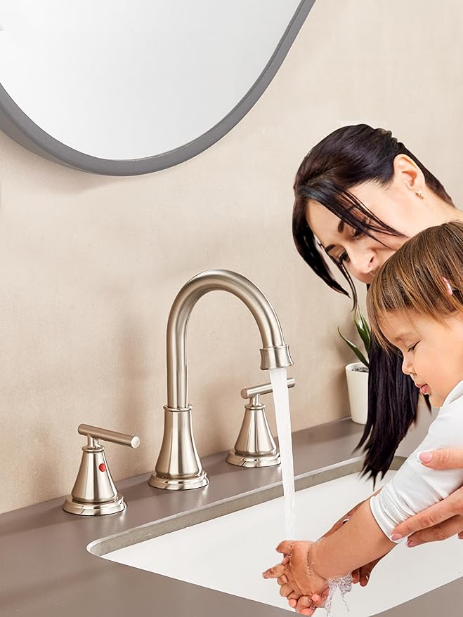 Fransiton 8 Inch Widespread Bathroom Sink Faucet 3 Hole 2-Pack, Brushed Nickel with Metal Pop-Up Drain Assembly,2 Handle for Sink Vanity