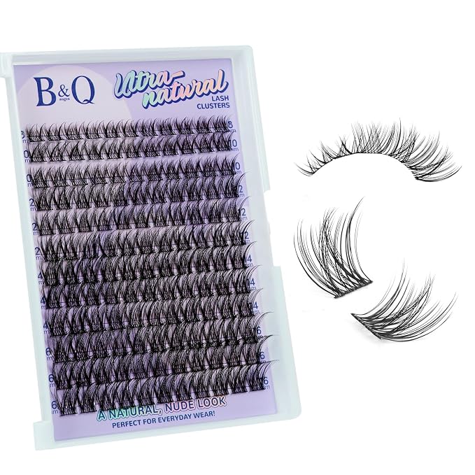 B&Q Natural Lash Clusters 02 - Cluster Eyelash Extensions, Pestañas Postizas Naturales Style Eyelashes Comfort Fit - Day-to-Night Natural Effect - Office & Date Ready For Effortless Beauty(8-16mix)