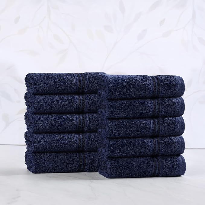 SUPERIOR Egyptian Cotton Face Towel/Washcloth Set, Small Towels for Home Bathroom, Master, Guest Bath, Decor Essentials, Quick Dry, Absorbent, Spa, Hotel, Resort, Adult, Kids, Set of 10, Navy Blue