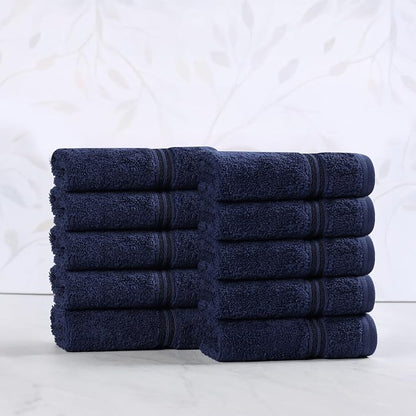SUPERIOR Egyptian Cotton Face Towel/Washcloth Set, Small Towels for Home Bathroom, Master, Guest Bath, Decor Essentials, Quick Dry, Absorbent, Spa, Hotel, Resort, Adult, Kids, Set of 10, Navy Blue