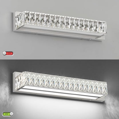 Crystal Vanity Lights for Bathroom 18W LED Bathroom Light Bar Modern Chrome Lighting Fixtures Over Mirror for Bath 22.8 inch