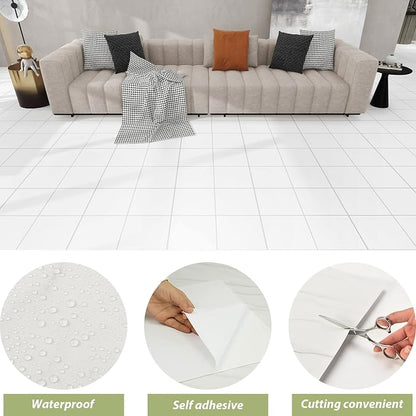 Lareko 60Sq.Ft White Marble Peel and Stick Vinyl Floor Tiles,20 Tiles - 12" x 12",Waterfproof and Self Adhesive Vinyl Sticker Tiles,Laminate Flooring for for Kichen,Bathroom,Dining Room(White)