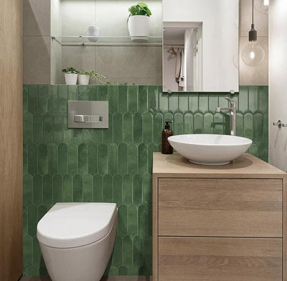 Green Peel and Stick Backsplash Self Adhesive Wall Tiles 10-Sheet | Thick,Sticky,for Kitchen,Bathroom,Laundry,Sink,12"×12"